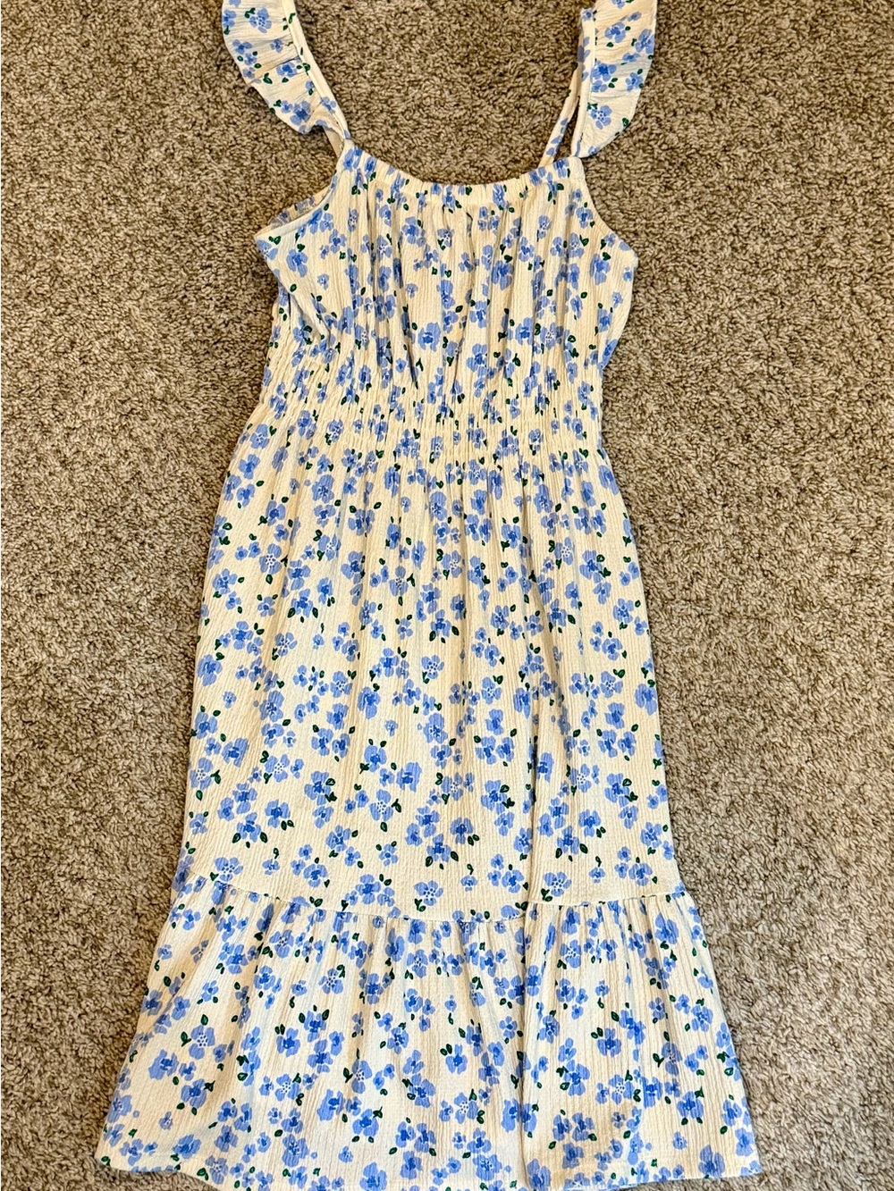 Zara Girls Cream Floral Sundress with Blue Blossoms Size 10